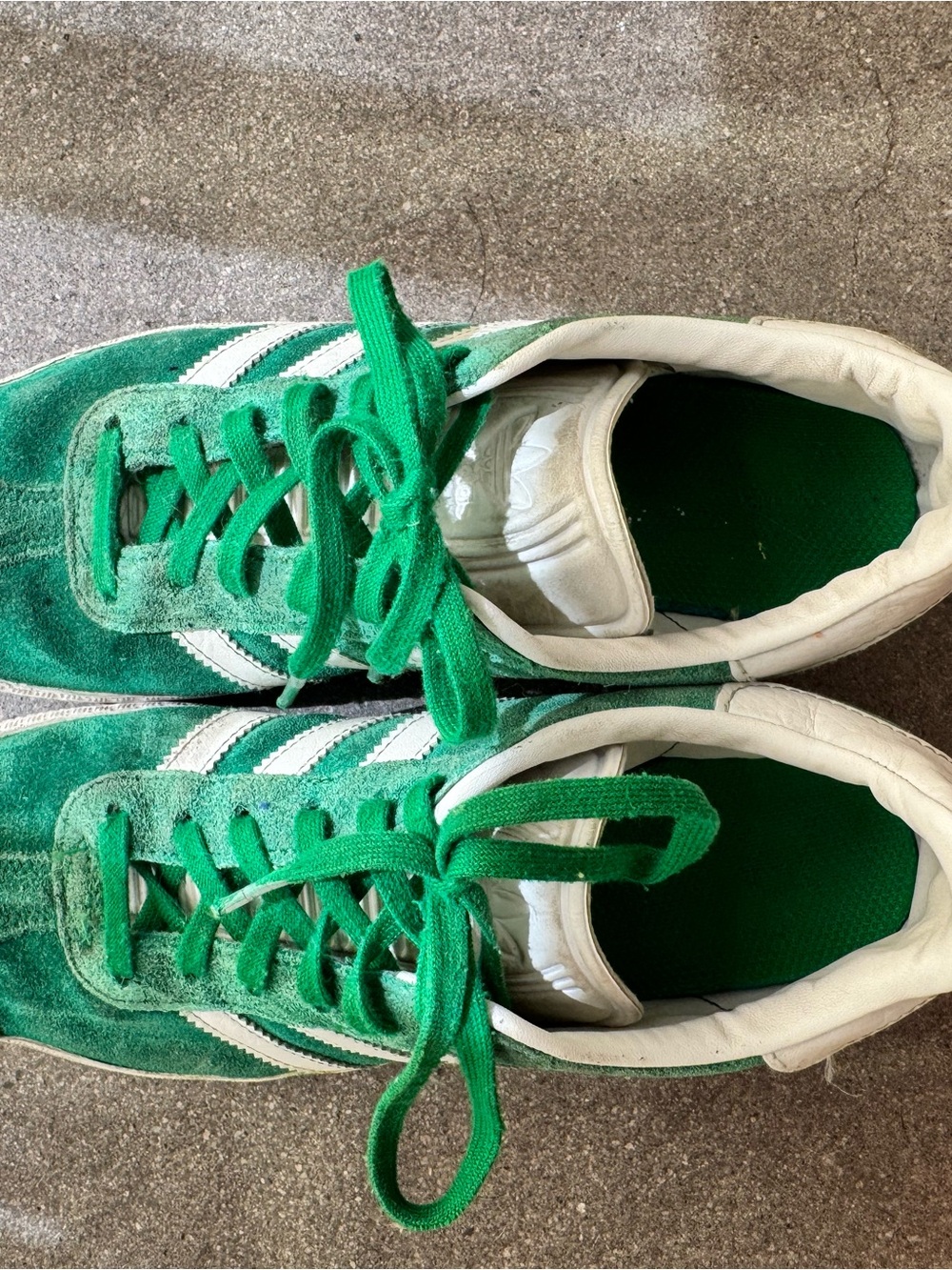 adidas Kids Green Suede Sneakers with White Stripes